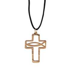 Halskette mit Kreuz aus Olivenholz Halskette mit Kreuz aus Olivenholz