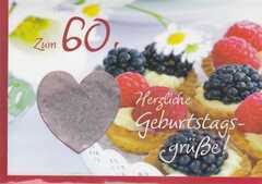 Teekarte Herz - "Zum 60. herzliche Geburtstagsgrüße"
